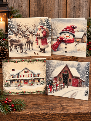 Handmade Set of 8 Christmas Holiday Cards & Envelopes Assortment