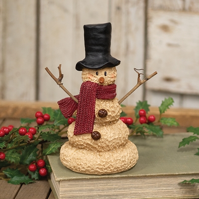 Resin Melting Top Hat Snowman With Burgundy Scarf - 7