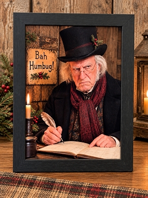 Scrooge Bah Humbug Metal Artwork Framed Black Wood Grain Frame
