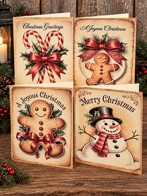 Handmade Set of 8 Christmas Holiday Cards & Envelopes Assortment