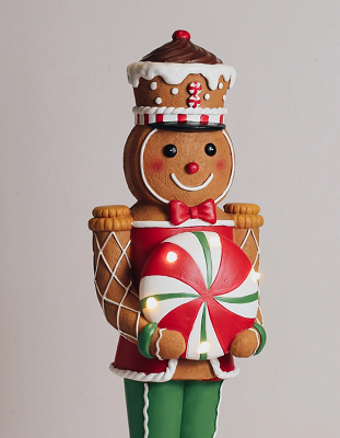 Peppermint Gingerbread Man with Led Lights Timer