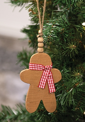 Rustic Wood Beaded Gingerbread Man Ornament