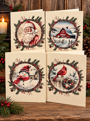 Handmade Set of 8 Christmas Holiday Cards & Envelopes Assortment