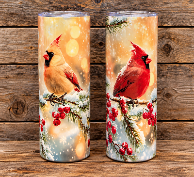 Cardinal Couple Made In Usa 20oz Insulated Drink Skinny Tumbler Cup
