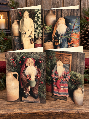 Arnett Country Store Primitive Arnetts Santa Handmade Set of 8 Christmas Holiday Cards & Envelopes Assortment