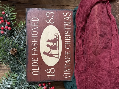 OLD FASHIONED VINTAGE CHRISTMAS HANDMADE WOOD SIGN 9