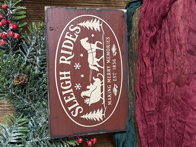 SLEIGH RIDES OVAL HANDMADE WOOD SIGN 9