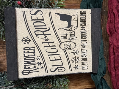 Reindeer Sleigh Rides Handmade Wood Sign 10.5
