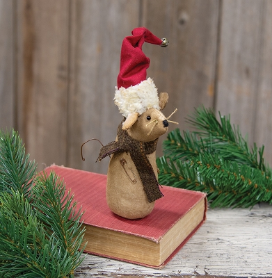Stuffed Primitive Mouse in Santa Hat