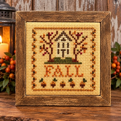 Fall Handmade Cross Stitch Stitchery Wood Frame 4.5