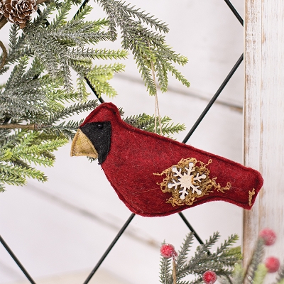 Felt Cardinal With Snowflake Ornament