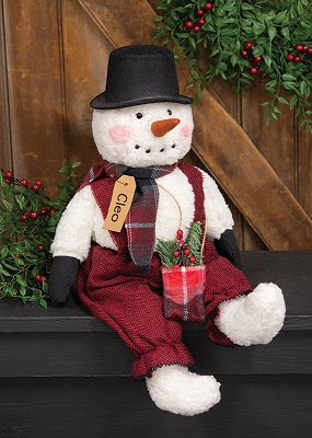 Cleo Snowman Doll with Plaid Greenery Sack