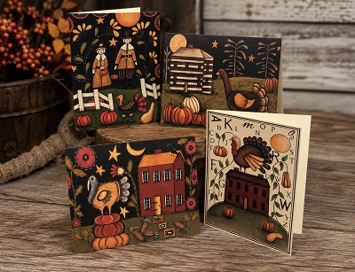 Fall Art Handmade Set of 8 Greeting Christmas Cards & Envelopes Blank Inside
