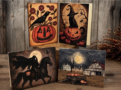 Halloween Handmade Set of 8 Greeting Christmas Cards & Envelopes Blank Inside