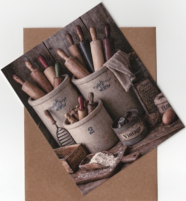 Primitive Crocks & Rolling Pins Greeting Card (4.25