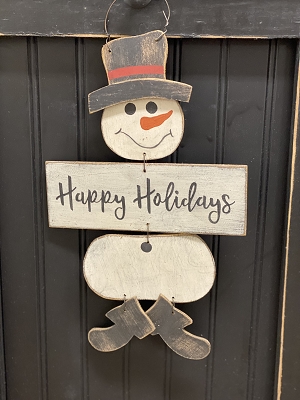 Handmade Happy Holidays Snowman Wood Hanger 15