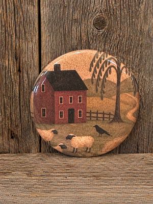 Saltbox Country Scene Americana Handmade Pin / Button