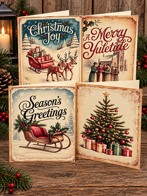 Handmade Set of 8 Christmas Holiday Cards & Envelopes Assortment